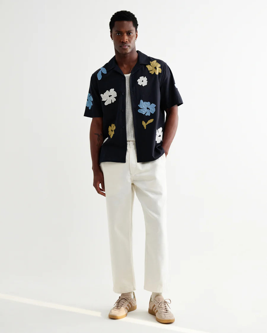 Didcot -Applique Short-Sleeve Shirt- Navy And Multicolour Floral