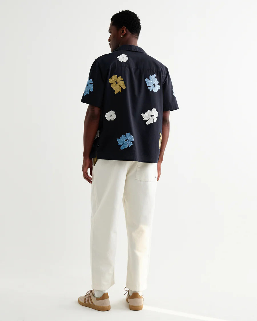 Didcot -Applique Short-Sleeve Shirt- Navy And Multicolour Floral