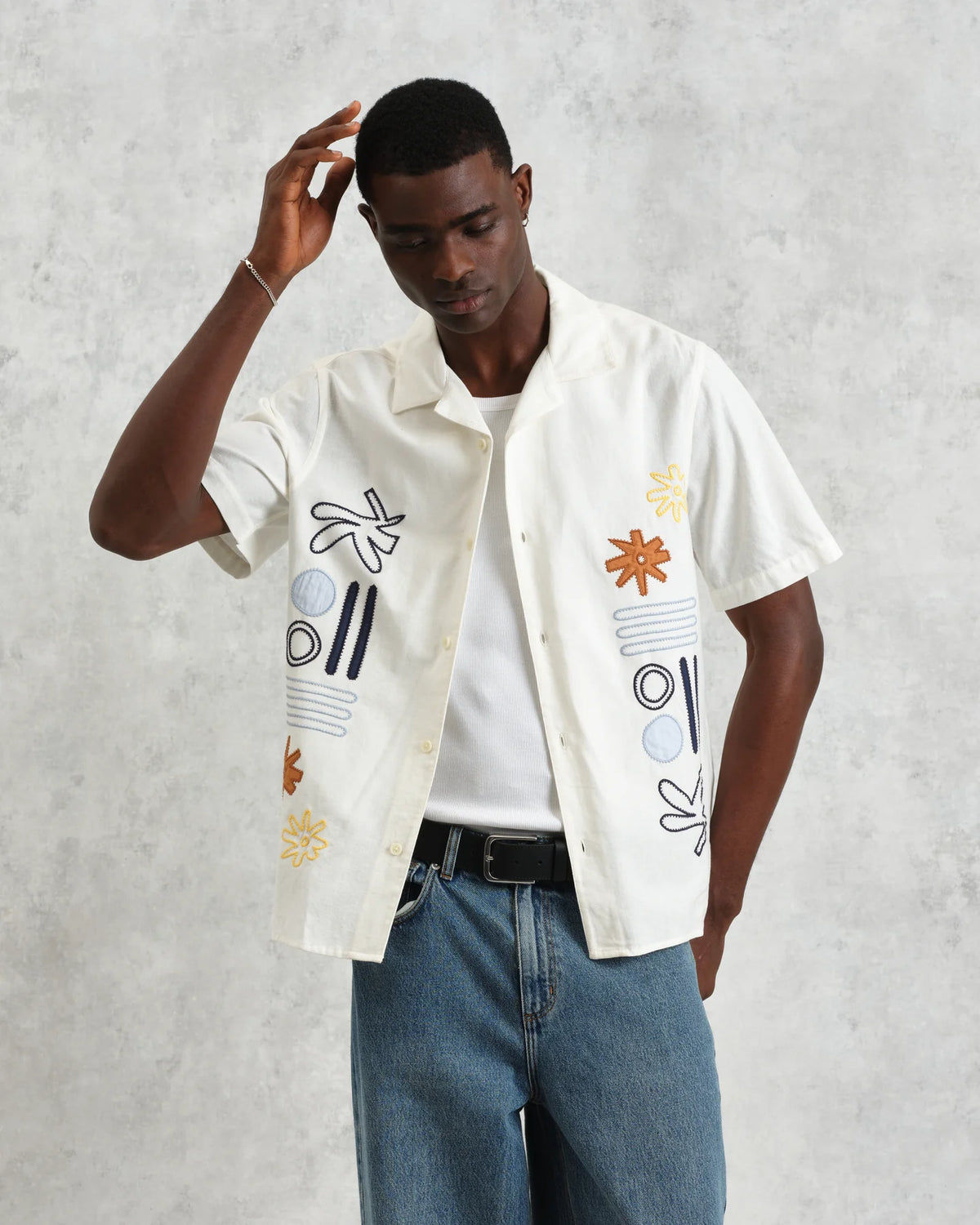 Didcot Abstract Applique Short-Sleeve Shirt - Ecru