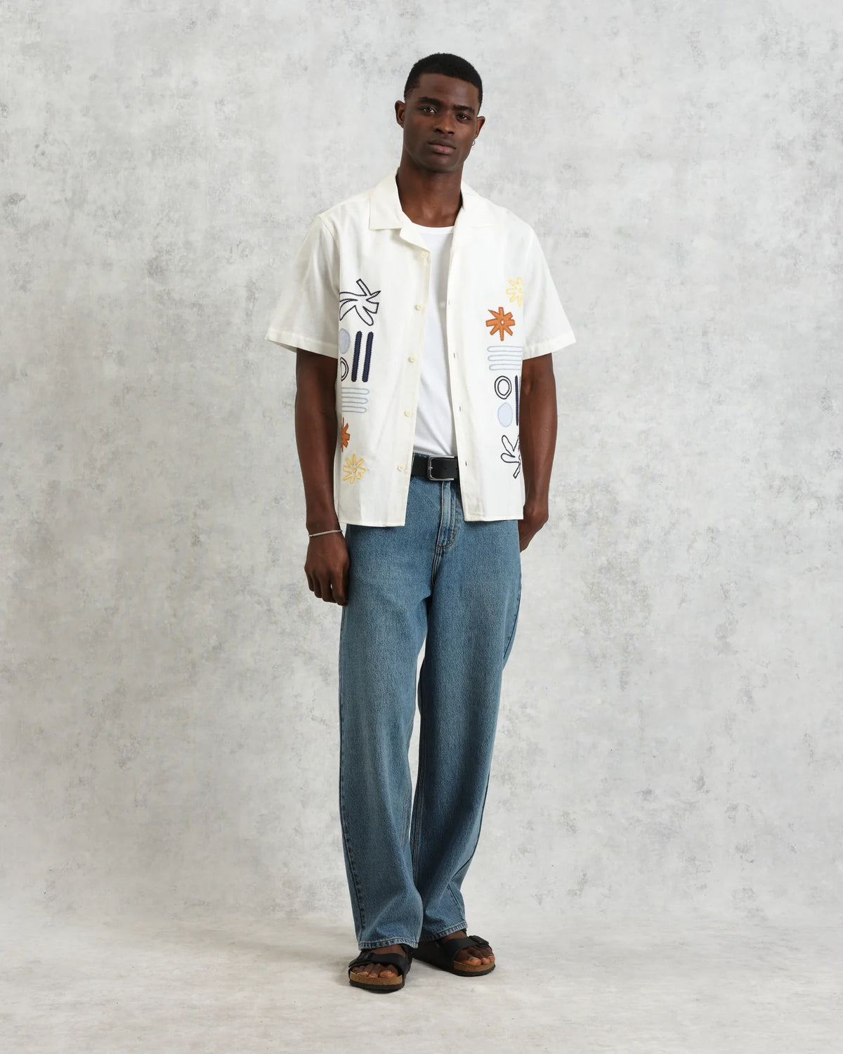 Didcot Abstract Applique Short-Sleeve Shirt - Ecru