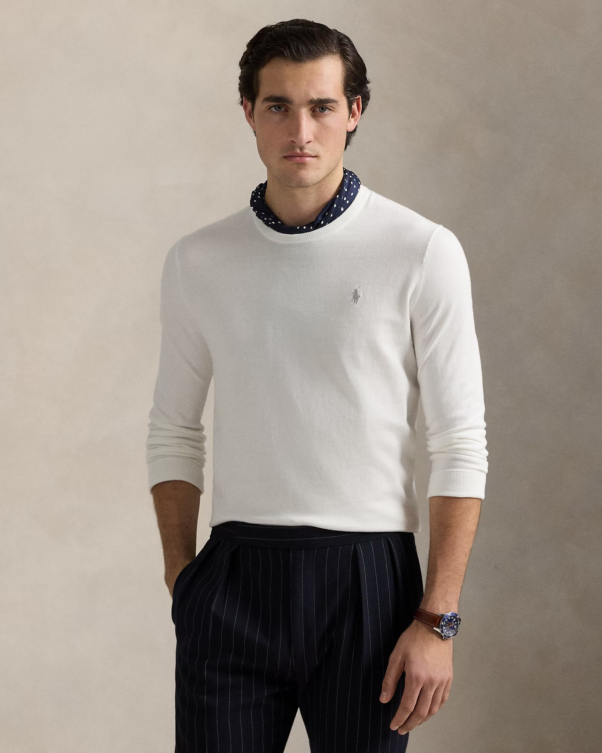 Slim Fit Textured Cotton Jumper - White