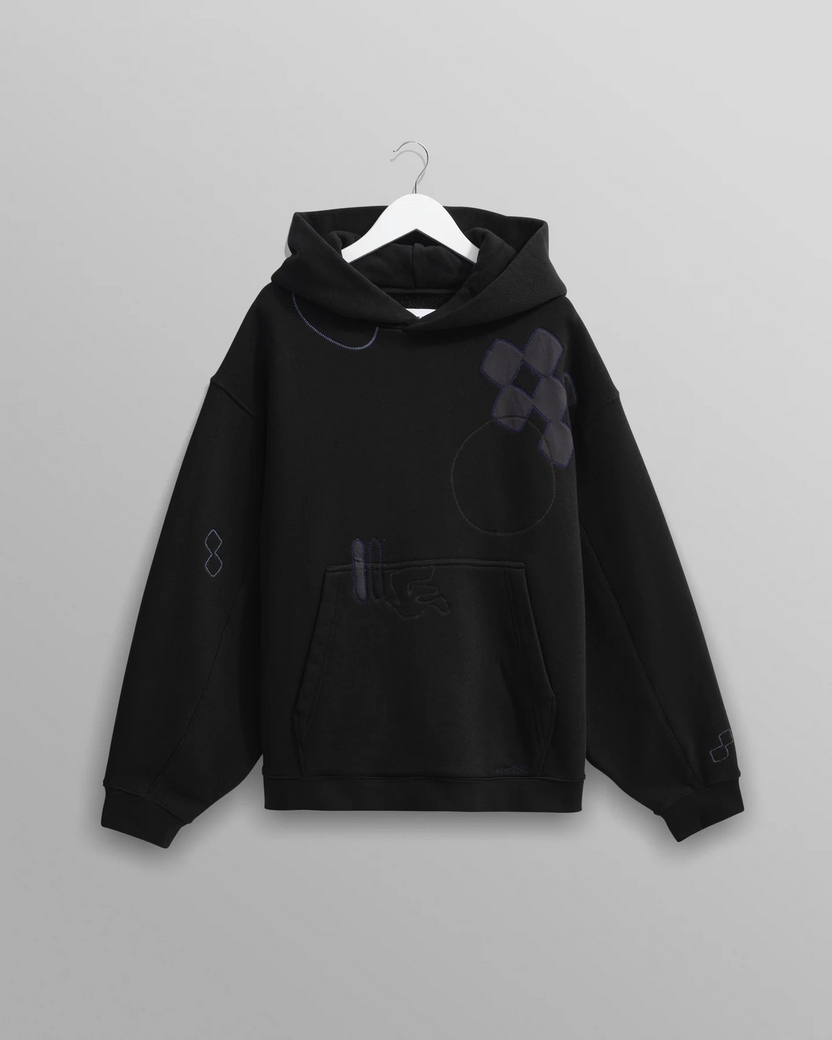 Rydal Doodle Embroidered Loopback Cotton Hoodie - Black
