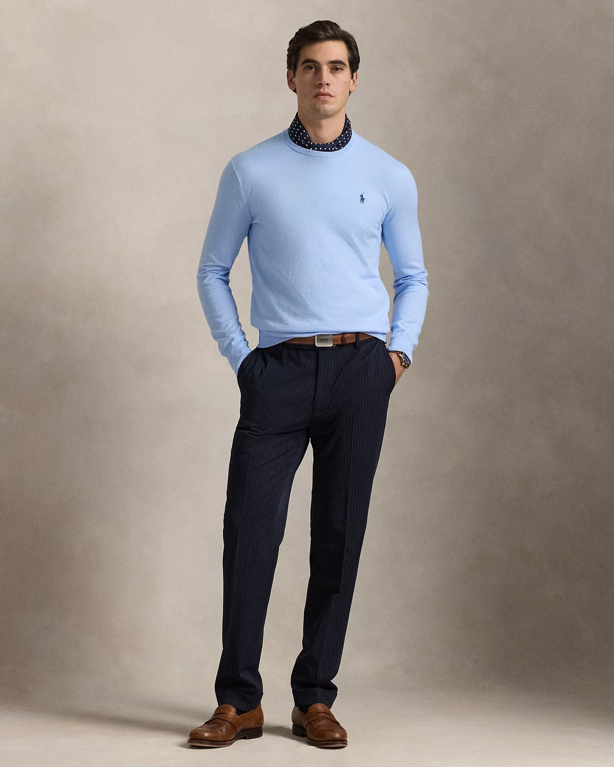 Slim Fit Textured Cotton Jumper - Sky