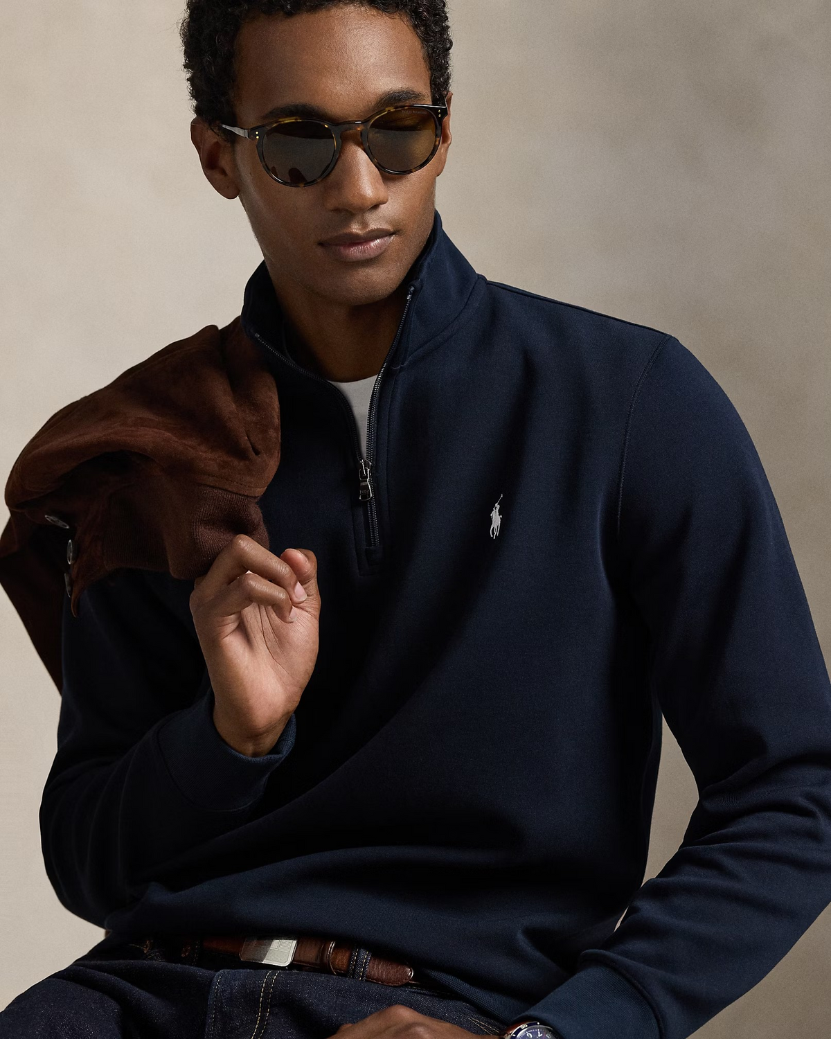 Double-Knit Quarter-Zip Pullover - Navy
