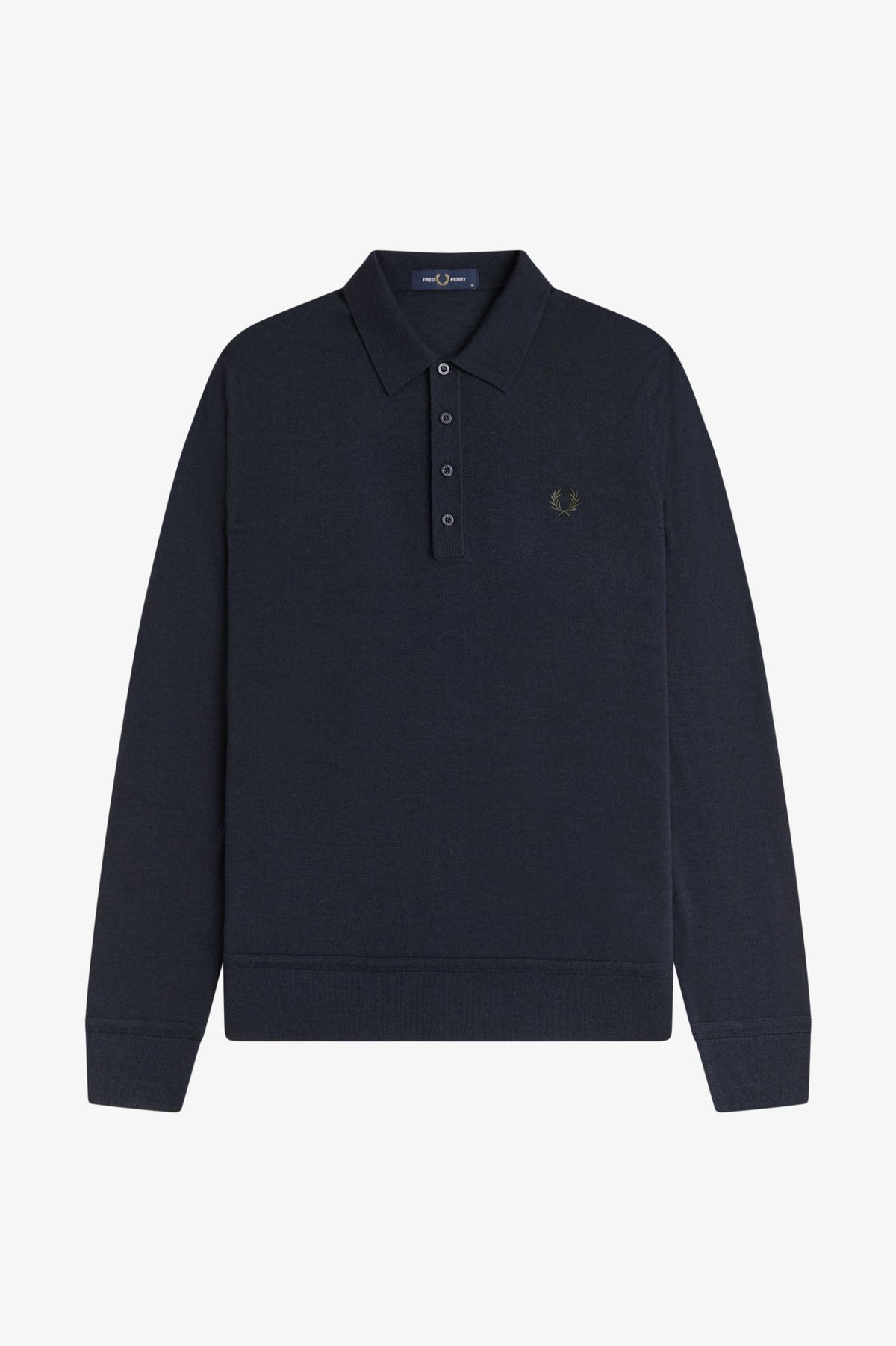 Fine Knitted Long Sleeve Polo Shirt - Navy