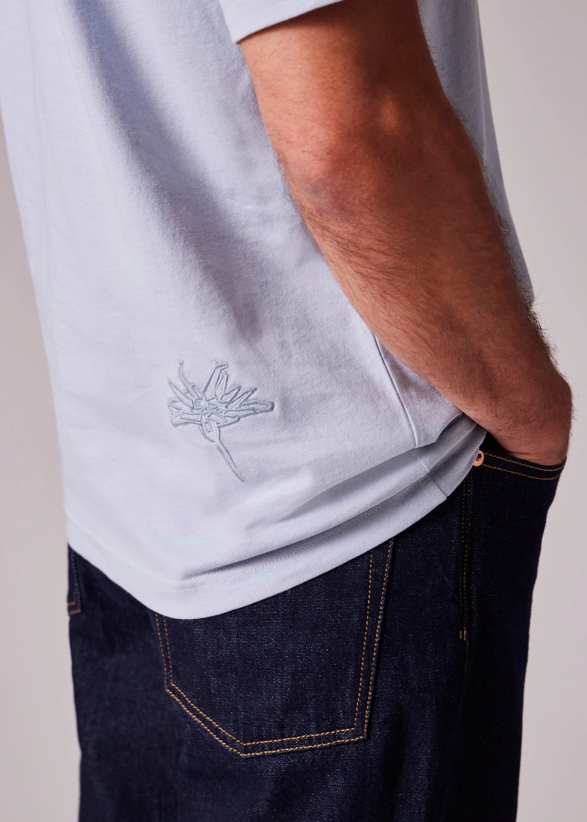 Casual Fit Tonal Embroidery T-Shirt - Sky Blue