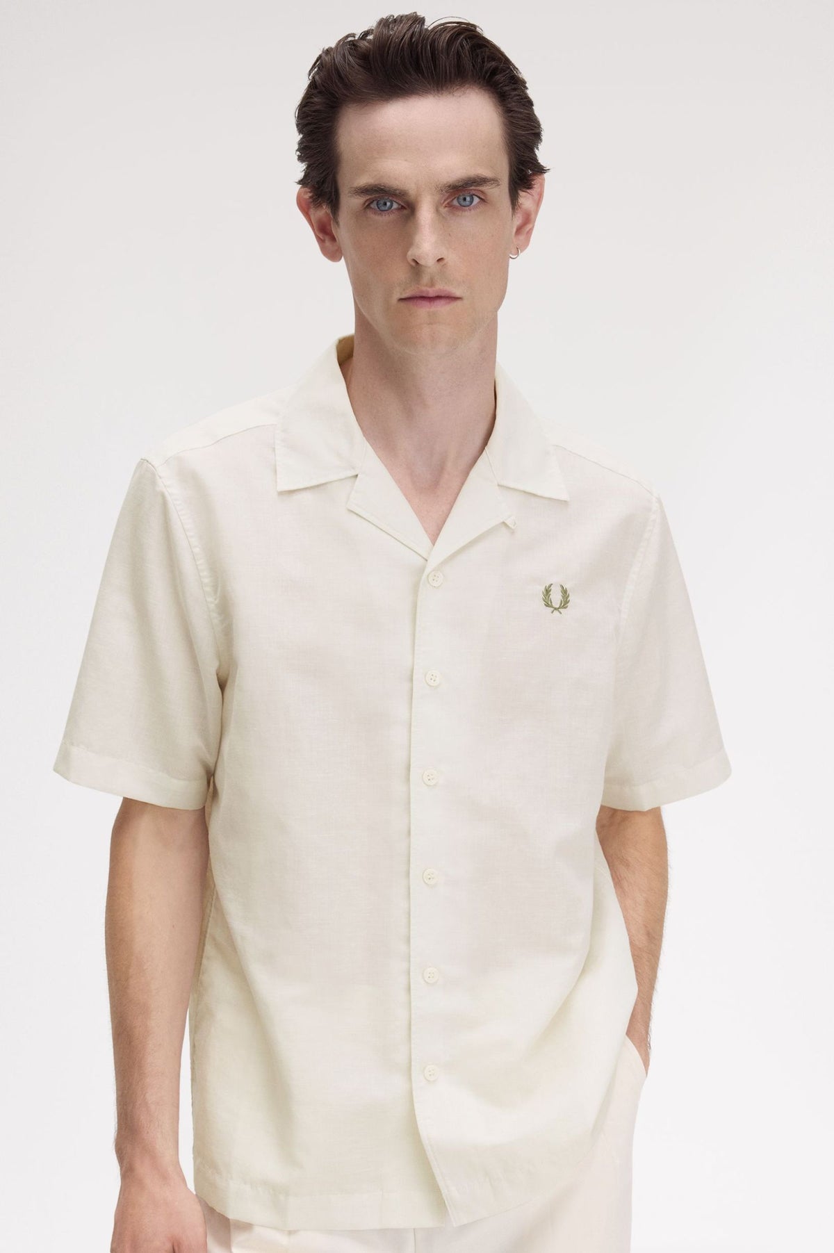 Linen Blend Revere Collar Shirt - Ecru