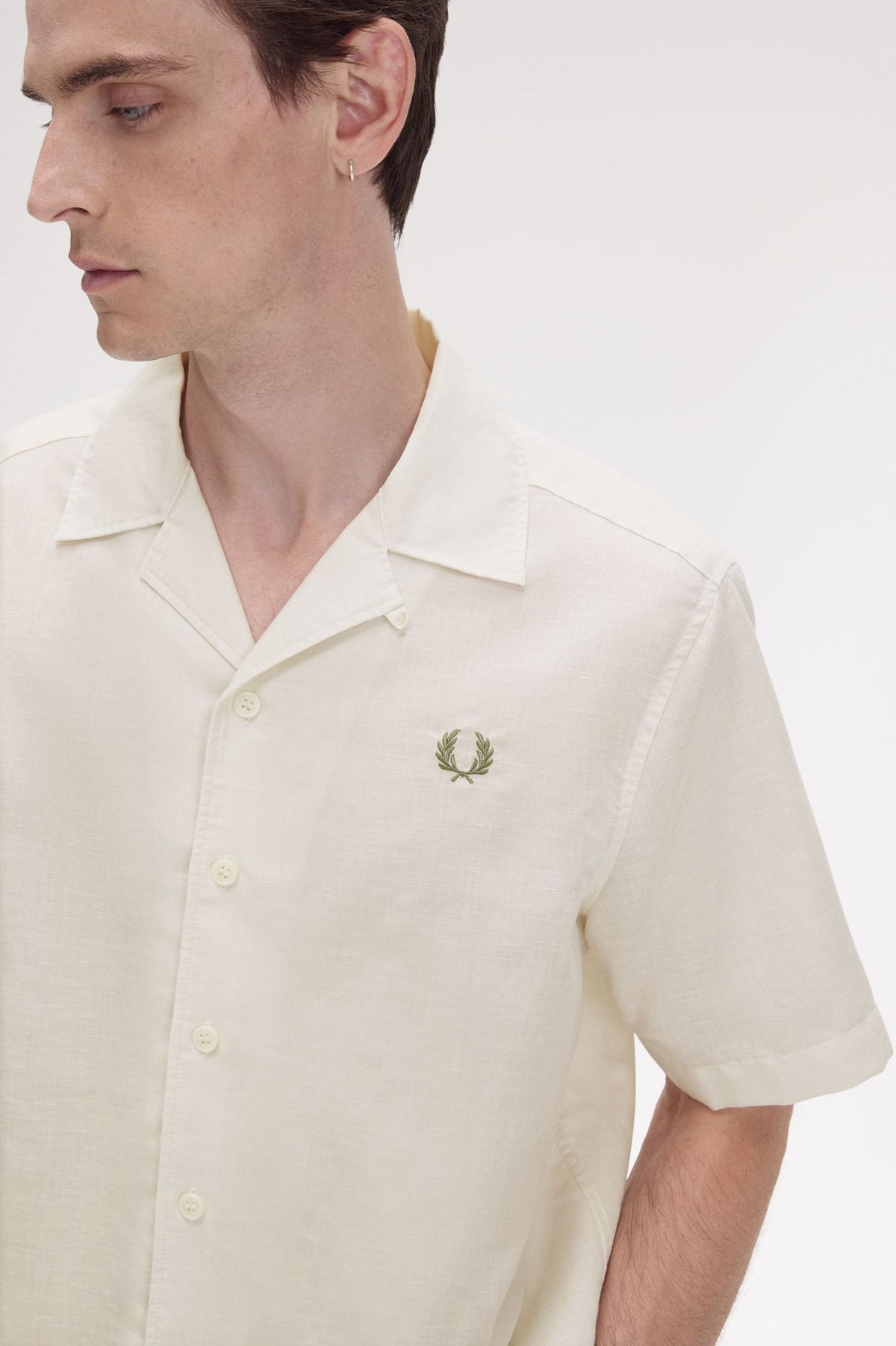 Linen Blend Revere Collar Shirt - Ecru
