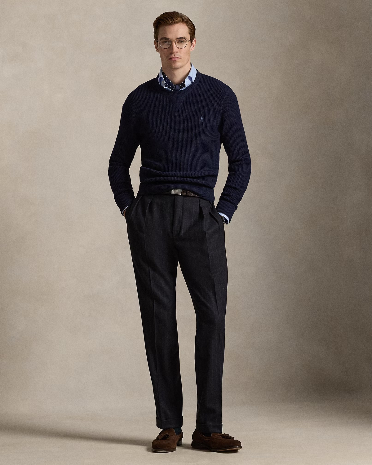 Waffle-Knit Wool-Cotton Jumper - Navy