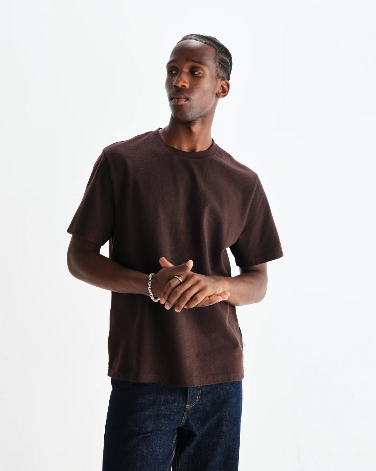 Dean Textured Organic Cotton T-Shirt - Brown