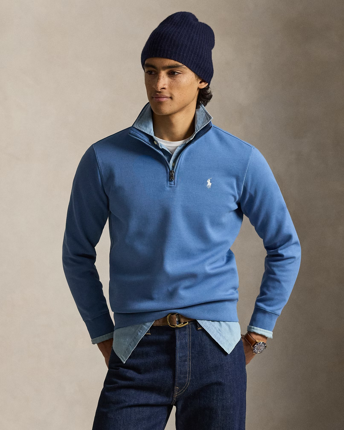Double-Knit Quarter-Zip Pullover - Blue