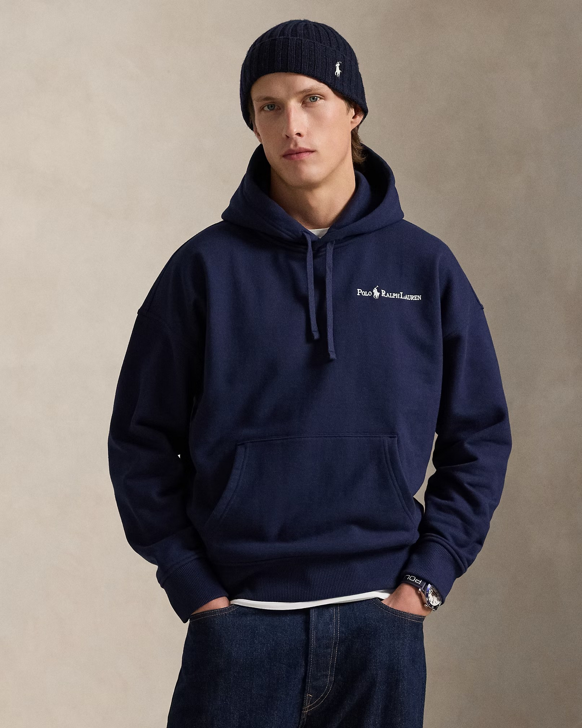 Relaxed Fit Logo Fleece Hoodie - Navy
