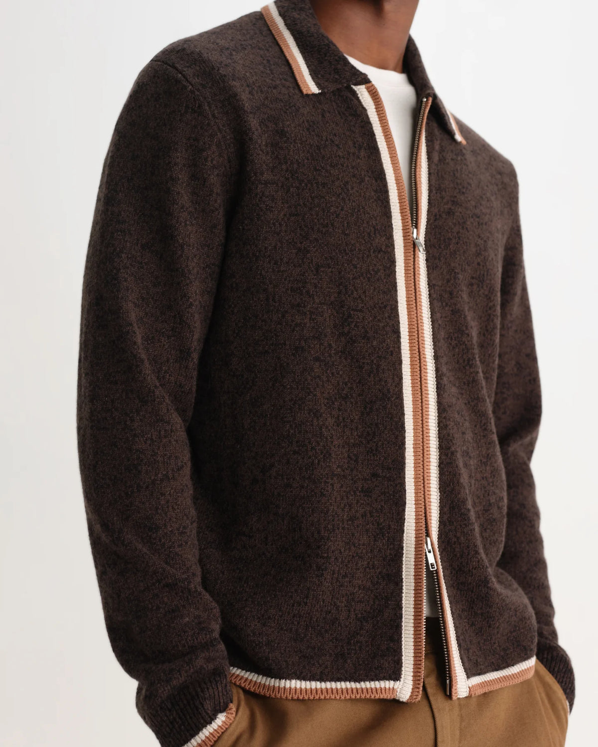 Lennox Long-Sleeve Knitted Zip Polo - Brown