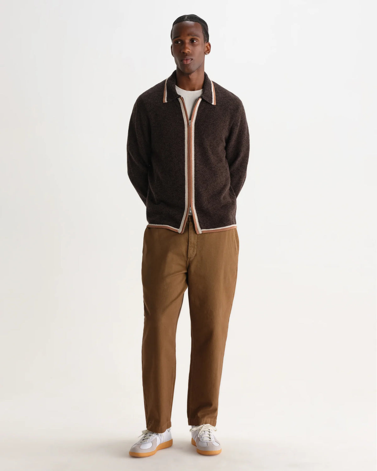Lennox Long-Sleeve Knitted Zip Polo - Brown
