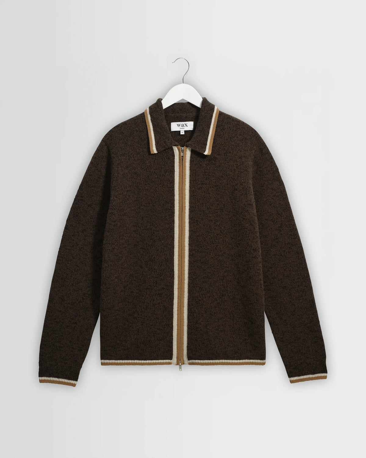 Lennox Long-Sleeve Knitted Zip Polo - Brown