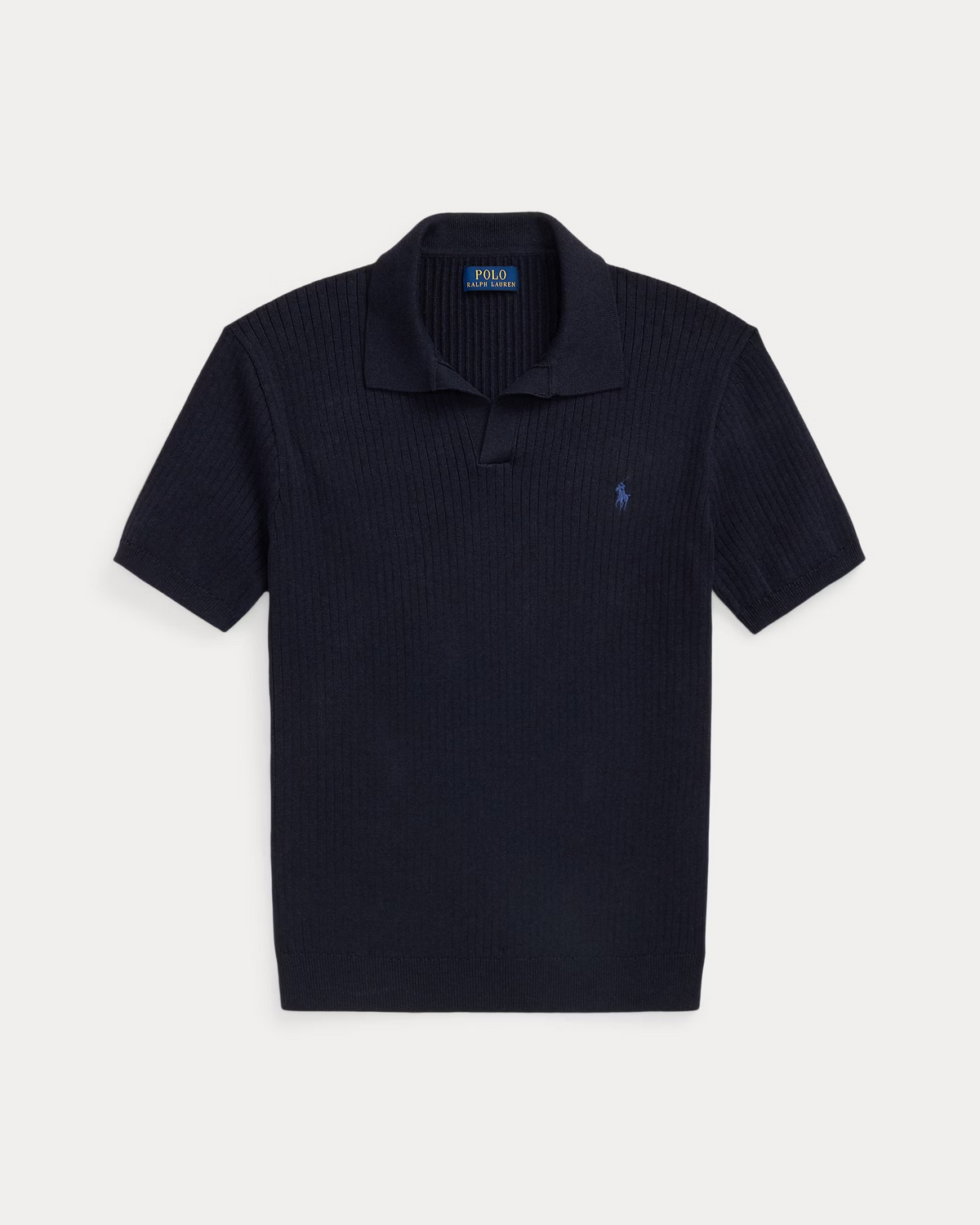 Rib-Knit Cotton Johnny-Collar Polo - Navy