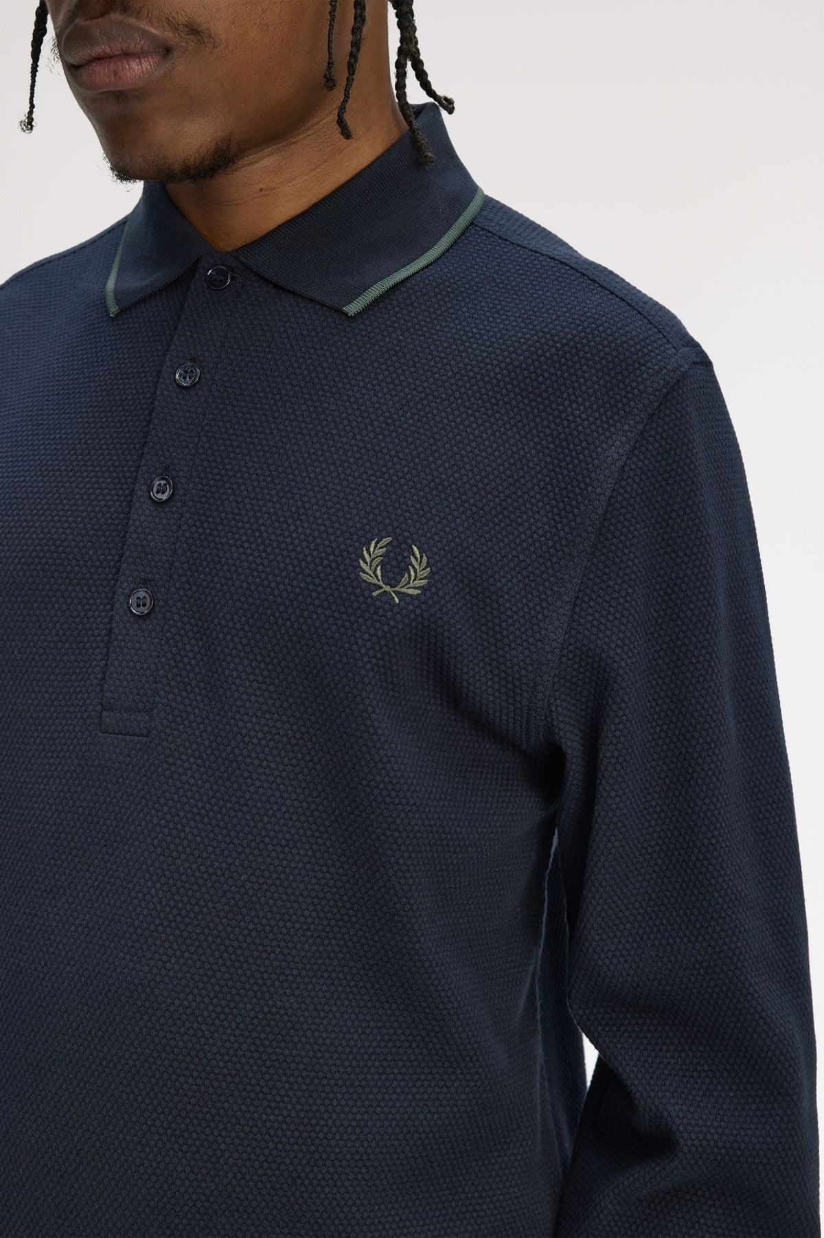 Textured Long Sleeve Polo - Navy