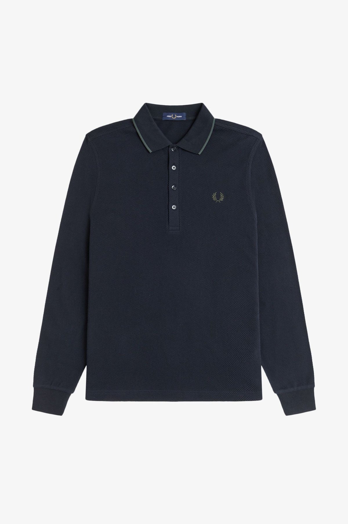 Textured Long Sleeve Polo - Navy