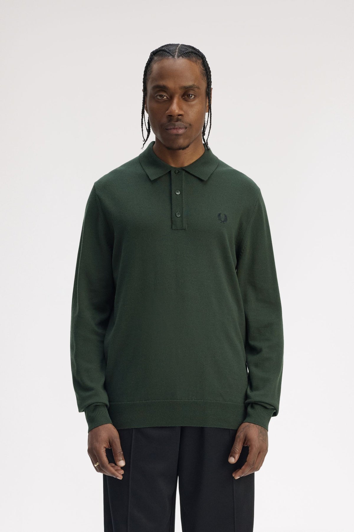Classic Knitted Shirt Long Sleeve Polo - Dark Green