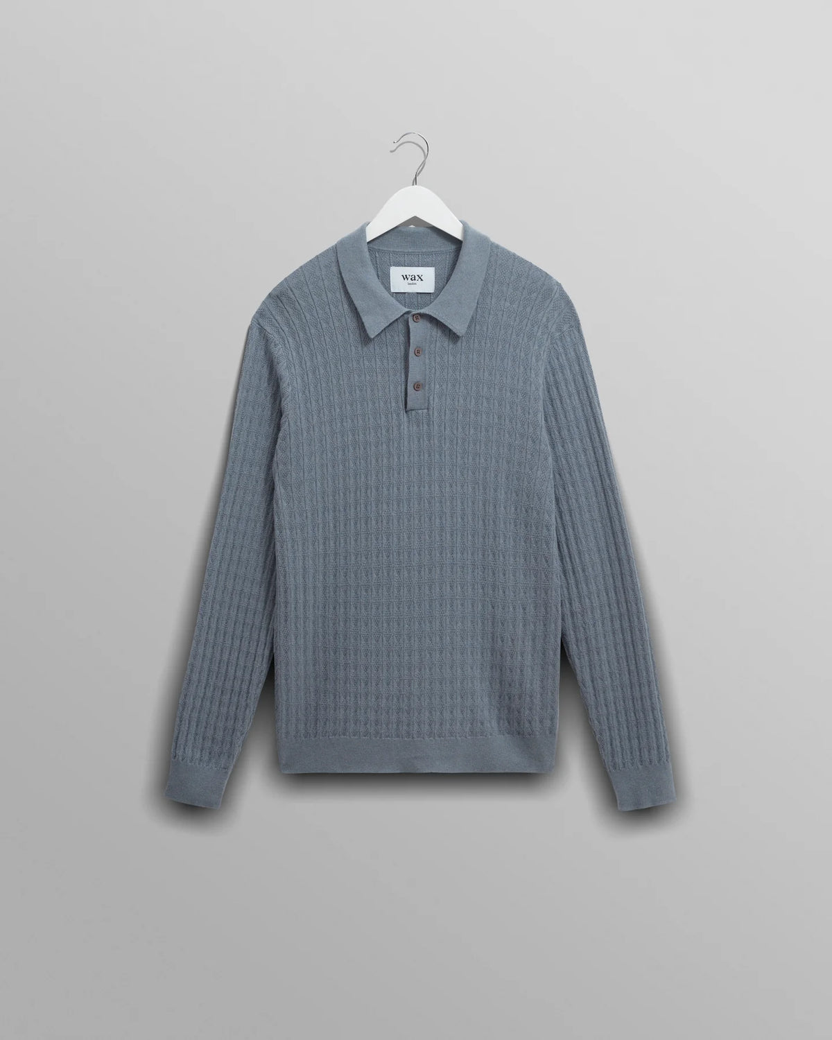 Oban Diamond Stripe Knitted Polo - Slate Blue