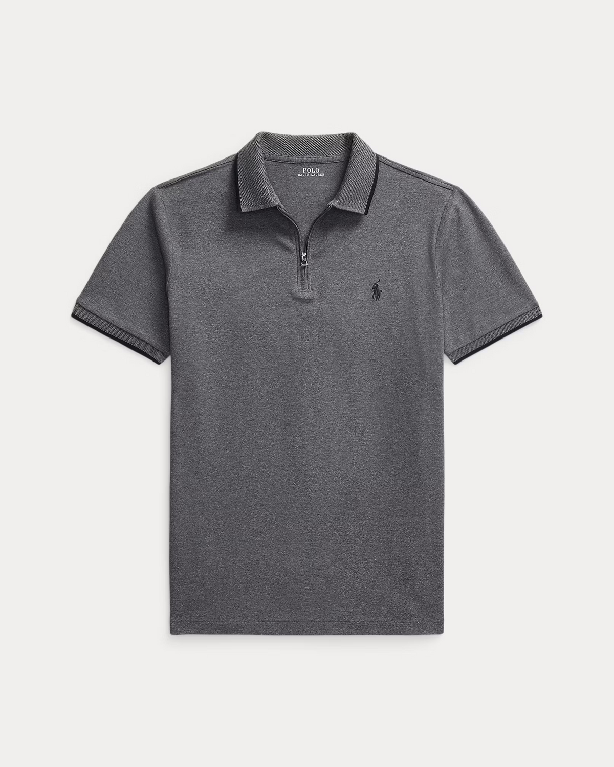 Custom Slim Fit Stretch Mesh Zip Polo Shirt - Grey