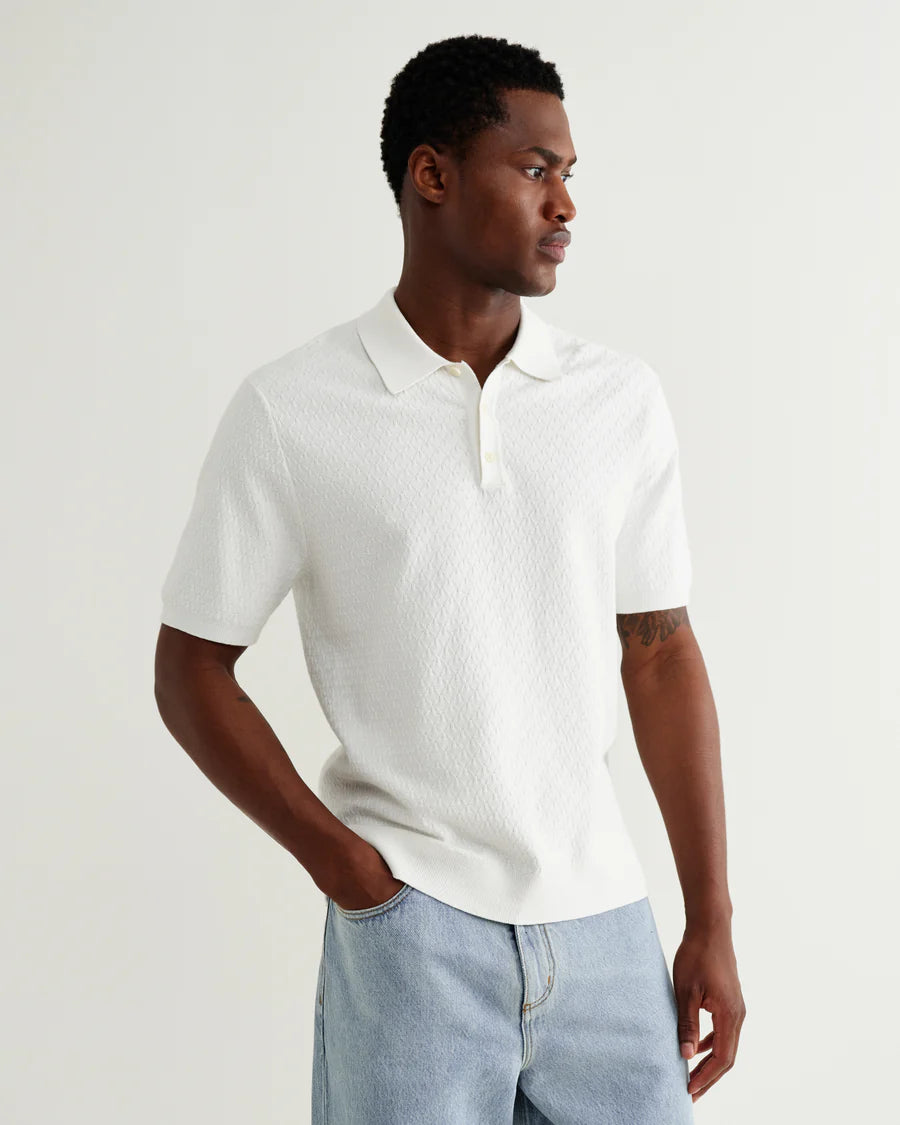 Naples - Retro Diamond Knitted Polo- Ecru
