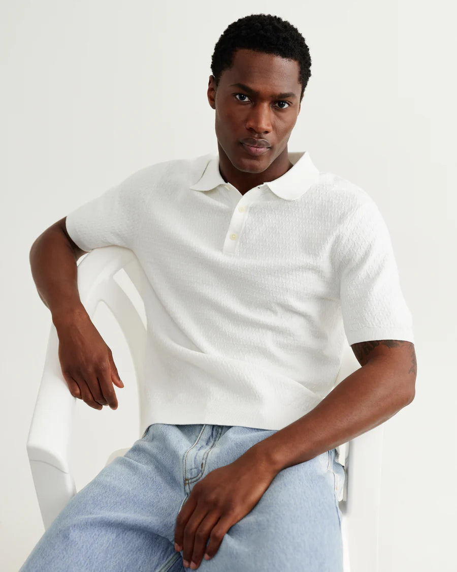 Naples - Retro Diamond Knitted Polo- Ecru