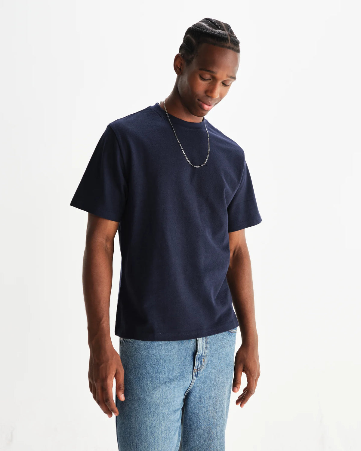 Dean Textured Organic Cotton T-Shirt - Navy