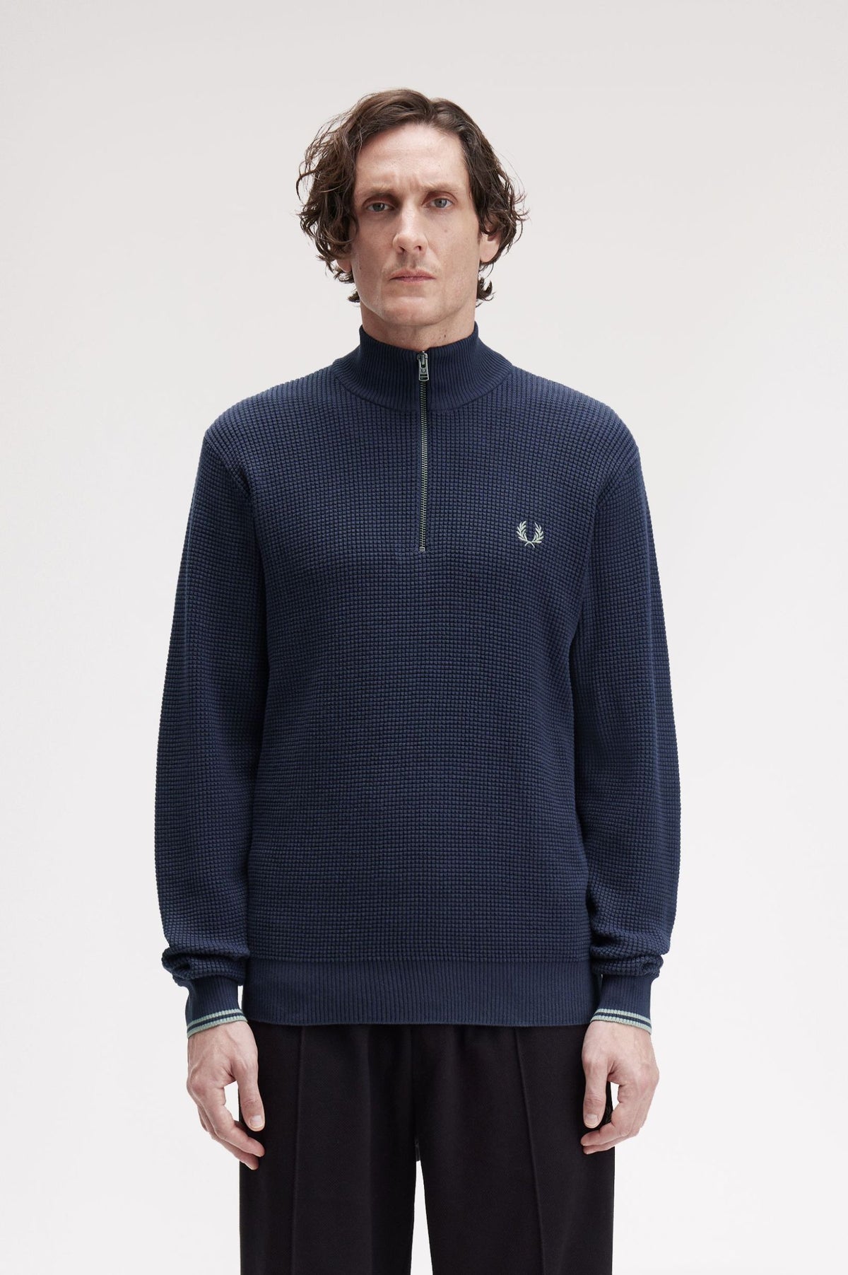 Waffle Stitch Half Zip Jumper - Navy