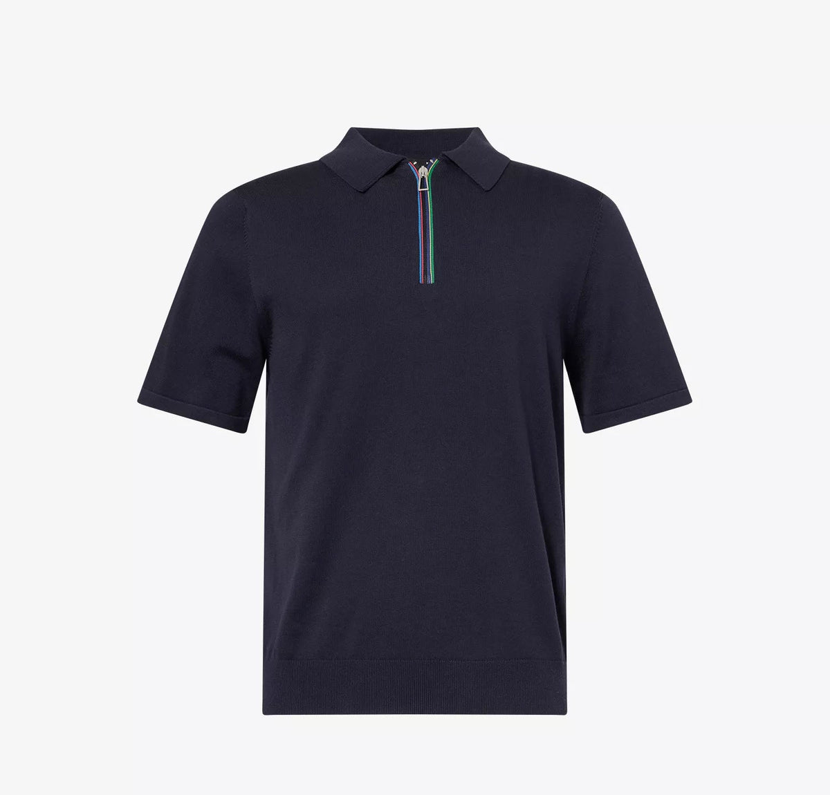 Sports Stripe' Zip Cotton Polo Shirt - Navy