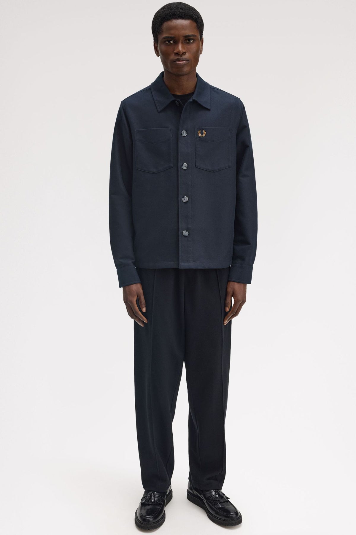 Brushed Twill Cotton Overshirt - Navy