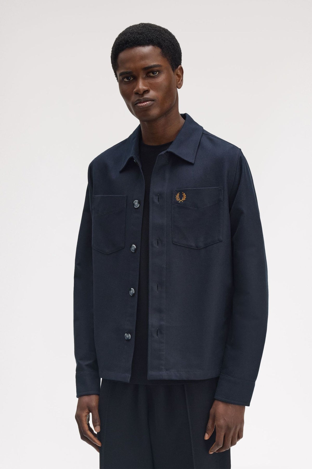 Brushed Twill Cotton Overshirt - Navy