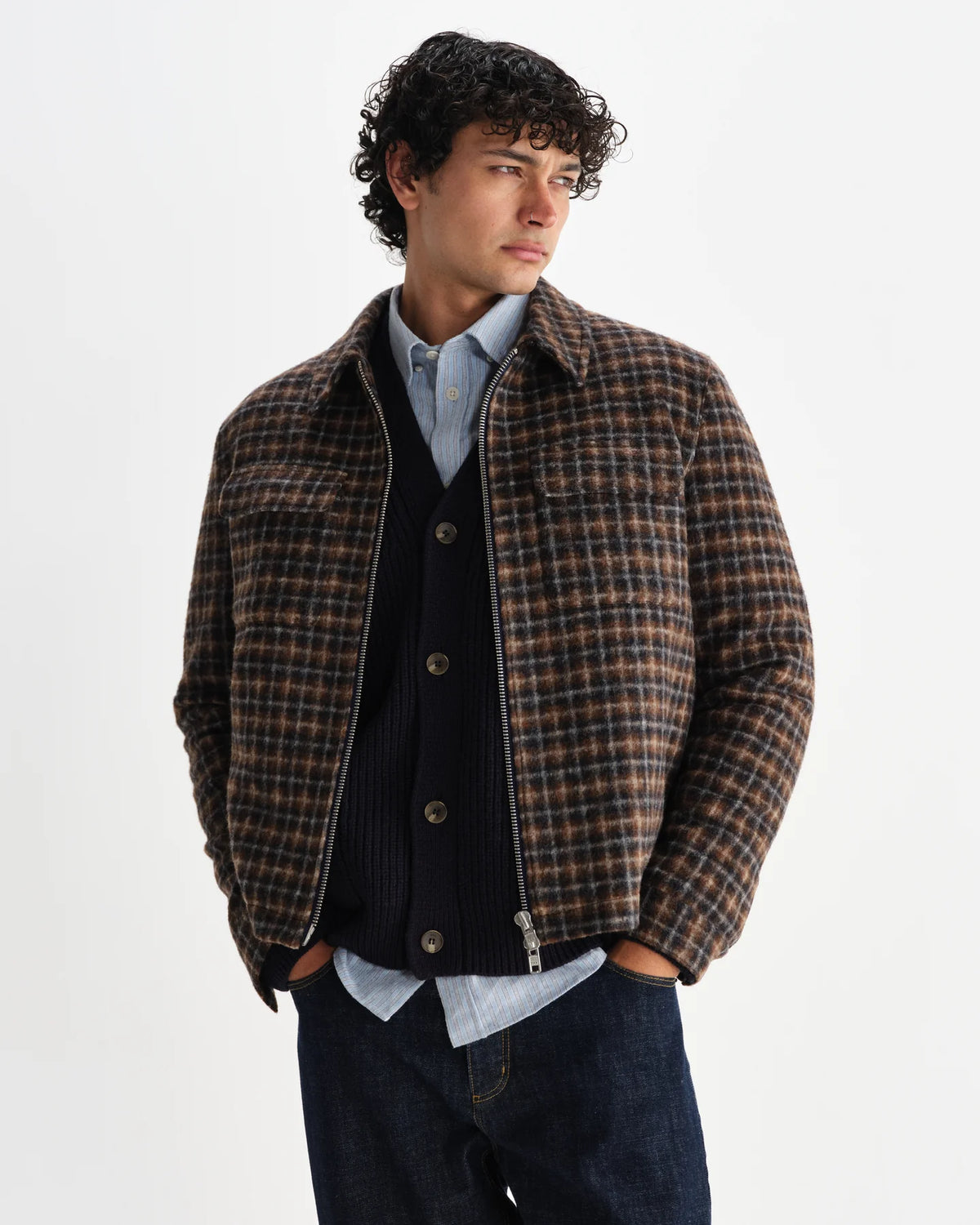 Osier Drawn Check Jacket - Brown/Navy