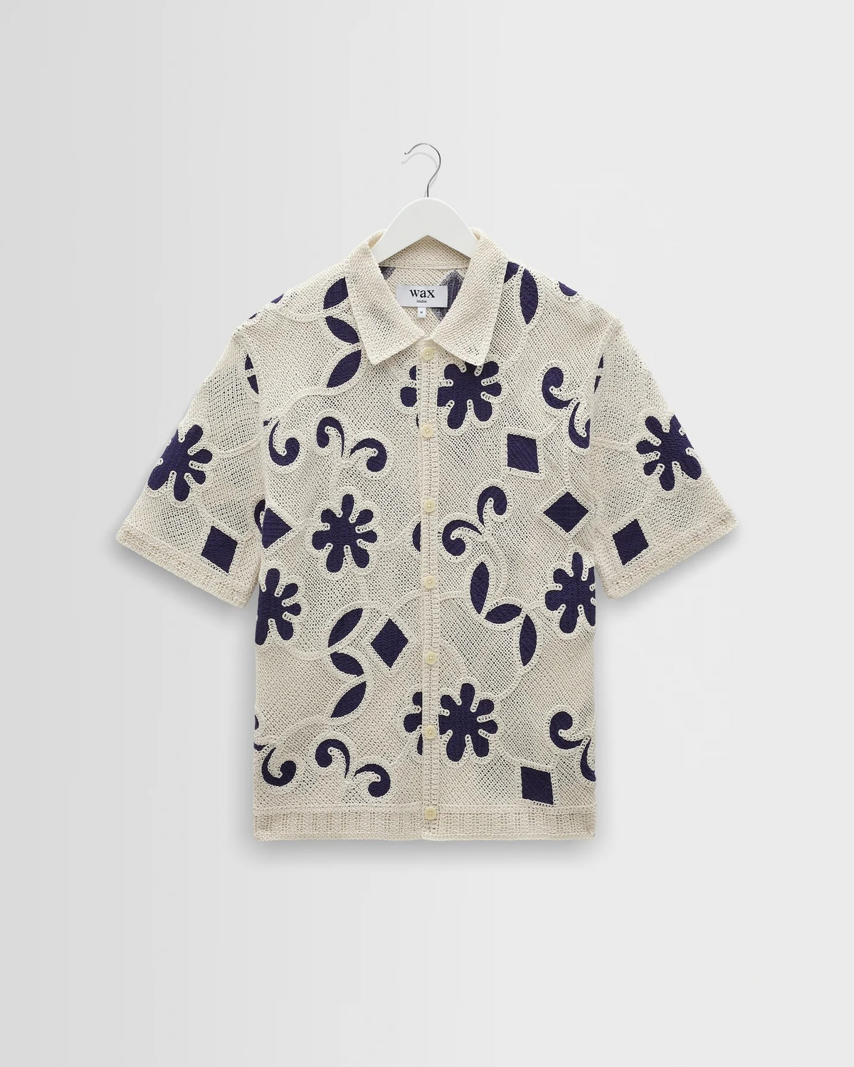 Porto Doodle Crochet Knitted Polo - Cream/Navy