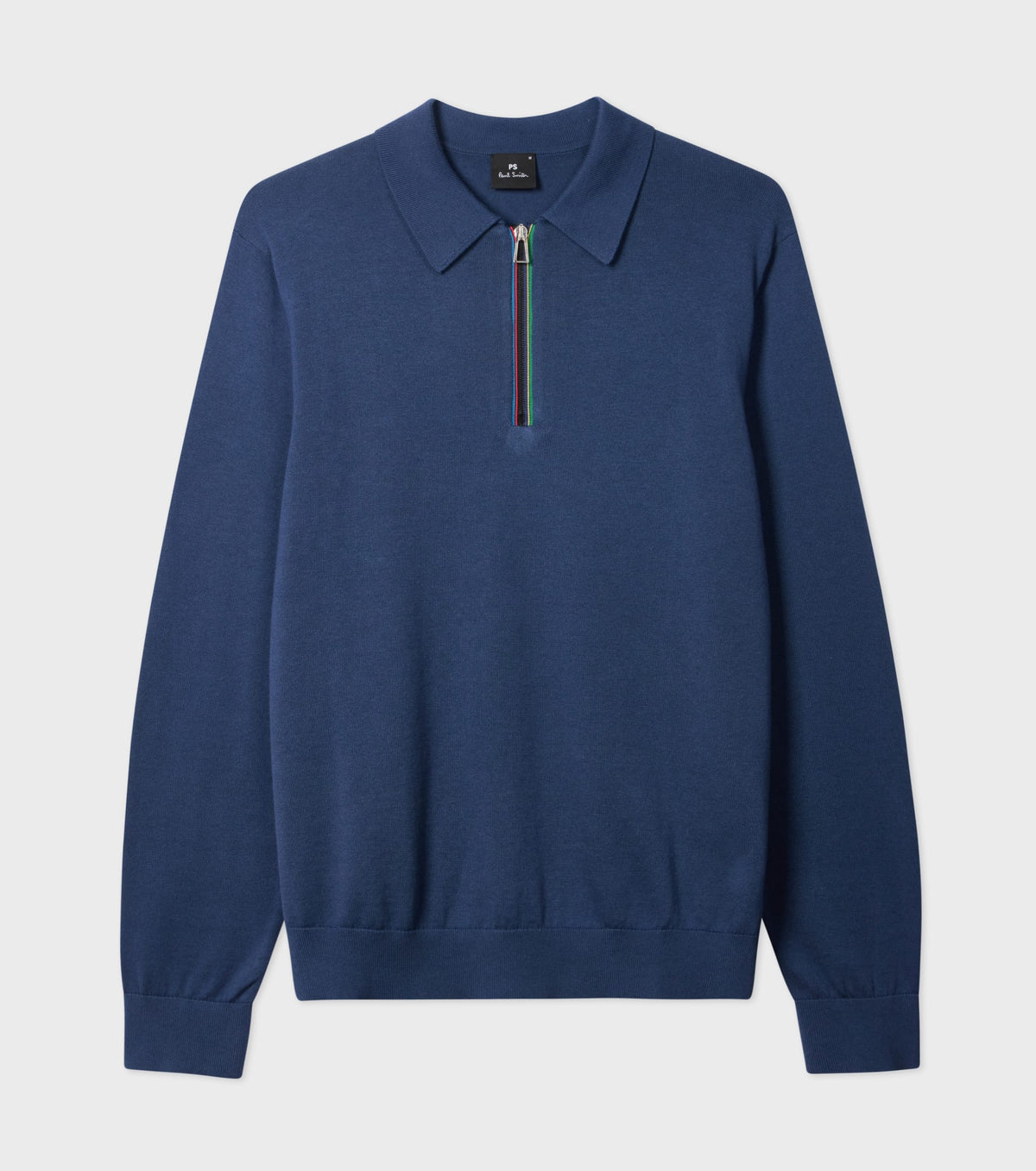Sports Stripe Zip-Neck Long-Sleeve Polo Shirt - Blue