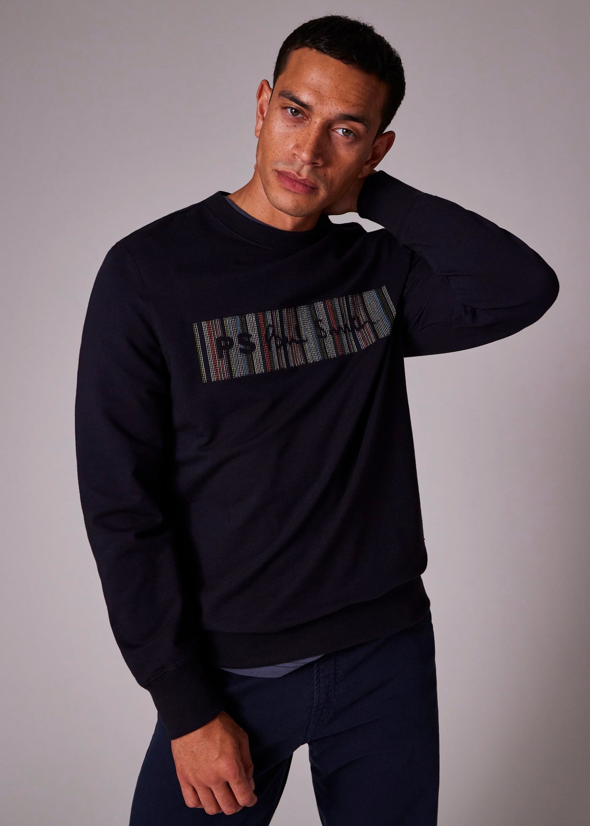 Embroidery Logo Cotton-Blend Sweatshirt - Navy