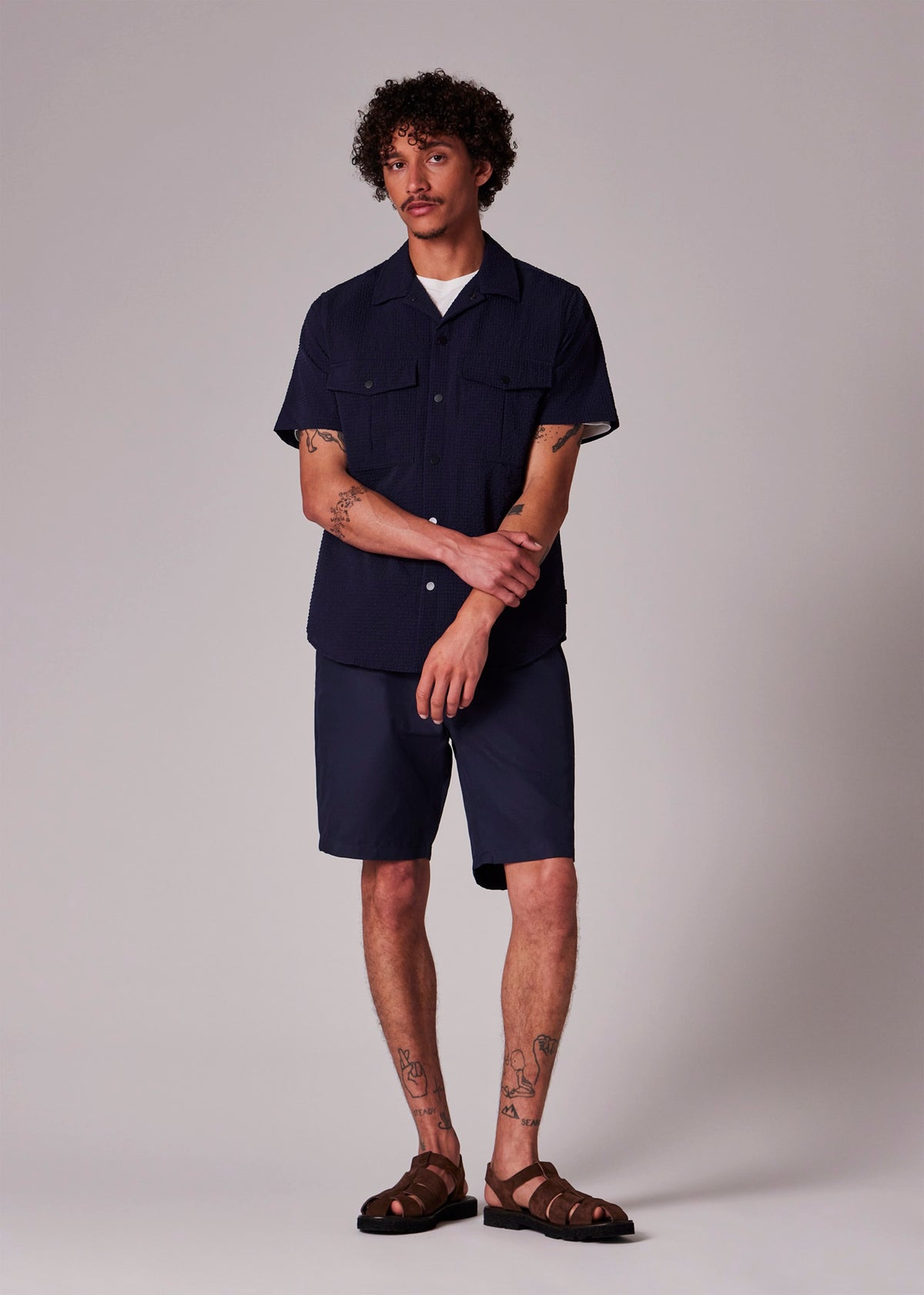 Seersucker Short-Sleeve Shirt - Navy