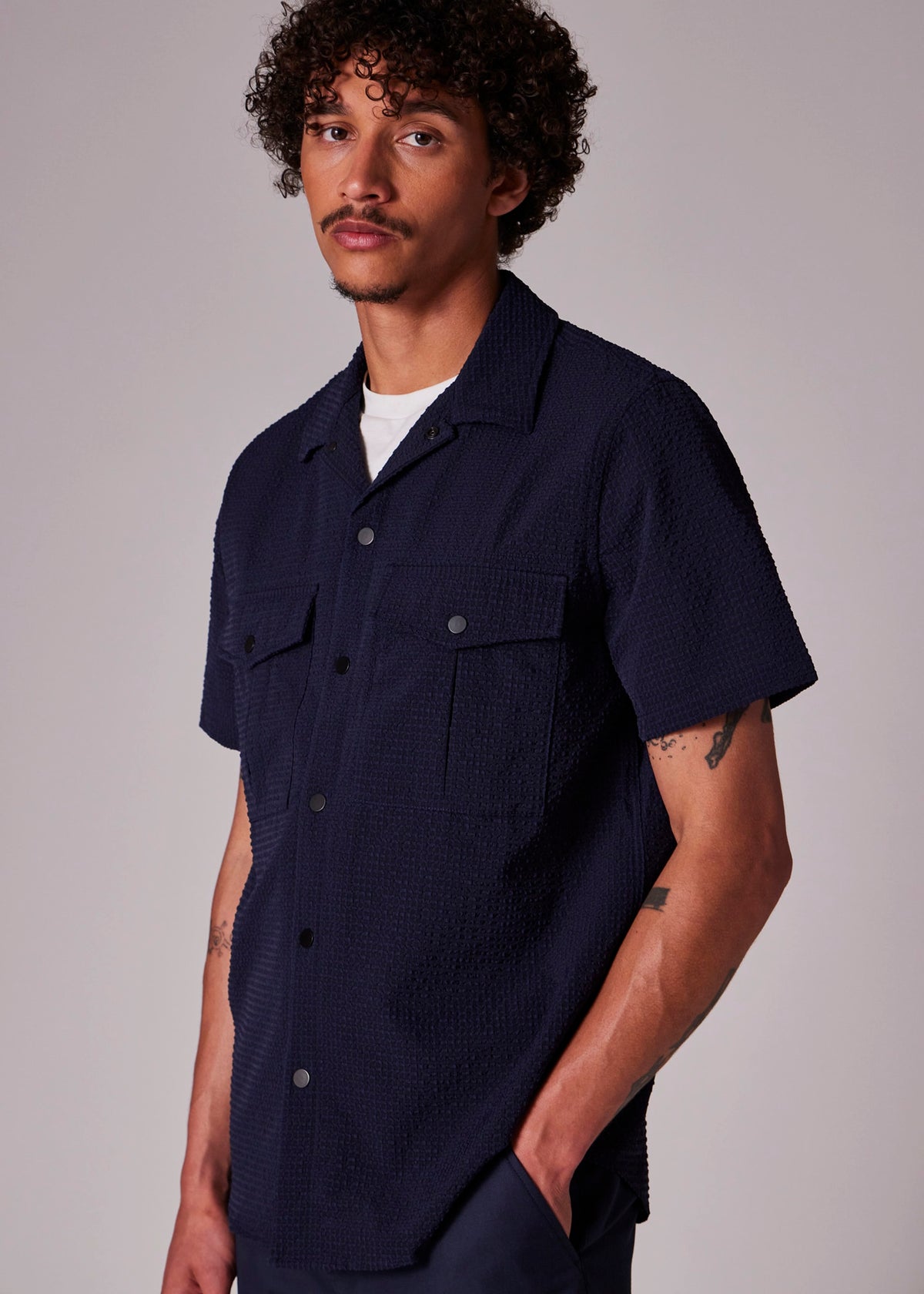 Seersucker Short-Sleeve Shirt - Navy