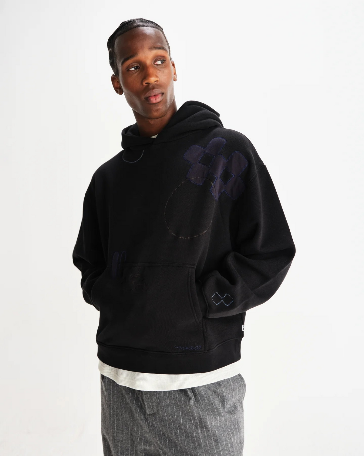 Rydal Doodle Embroidered Loopback Cotton Hoodie - Black