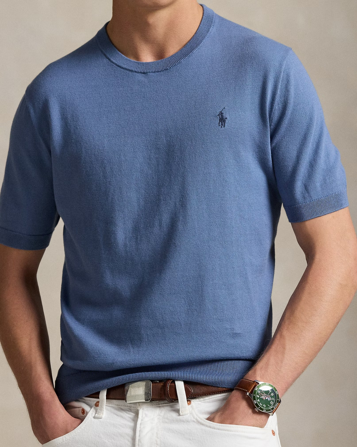 Knitted Short-Sleeve T-Shirt - Capri Blue
