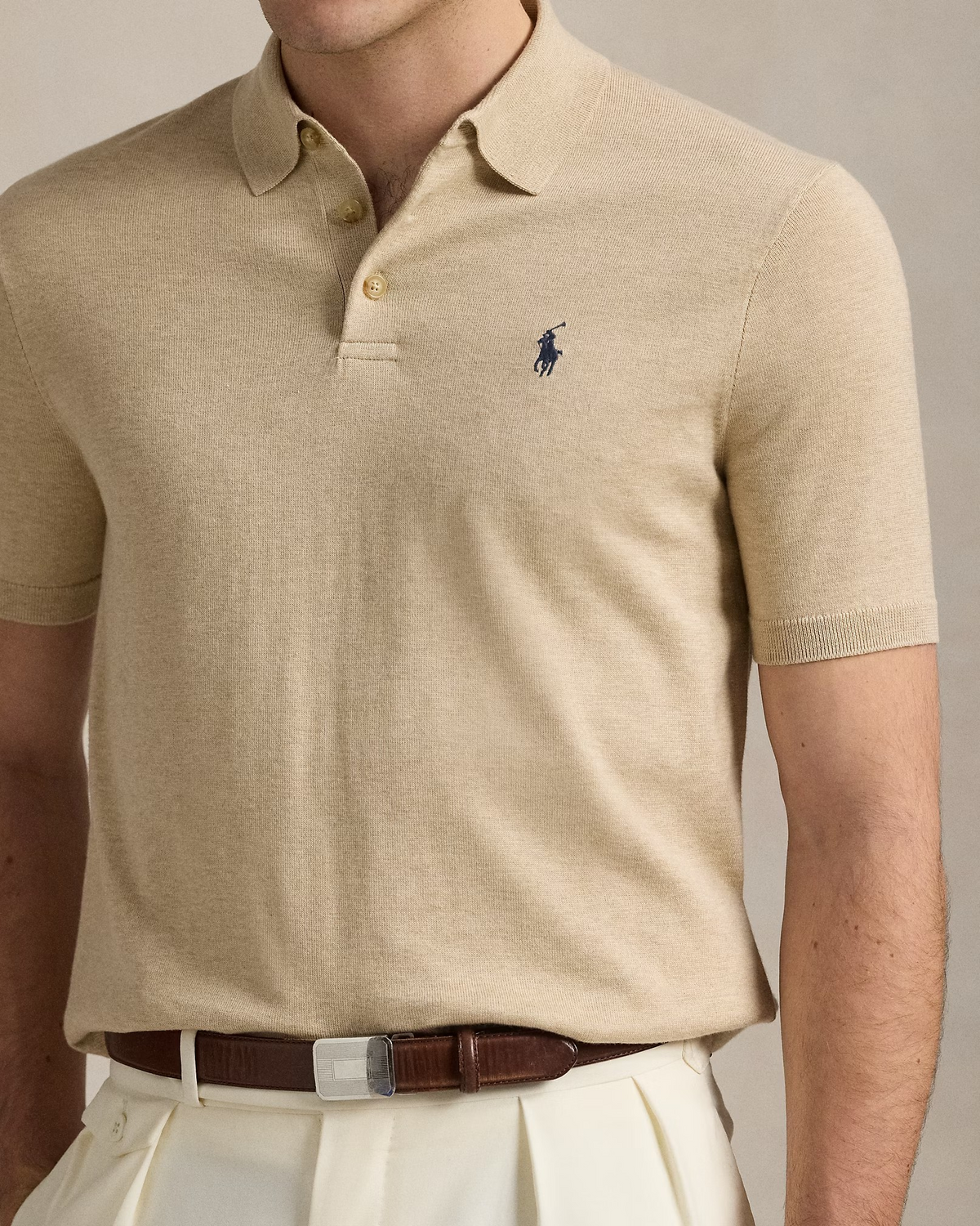 Knitted Cotton Polo - Beige