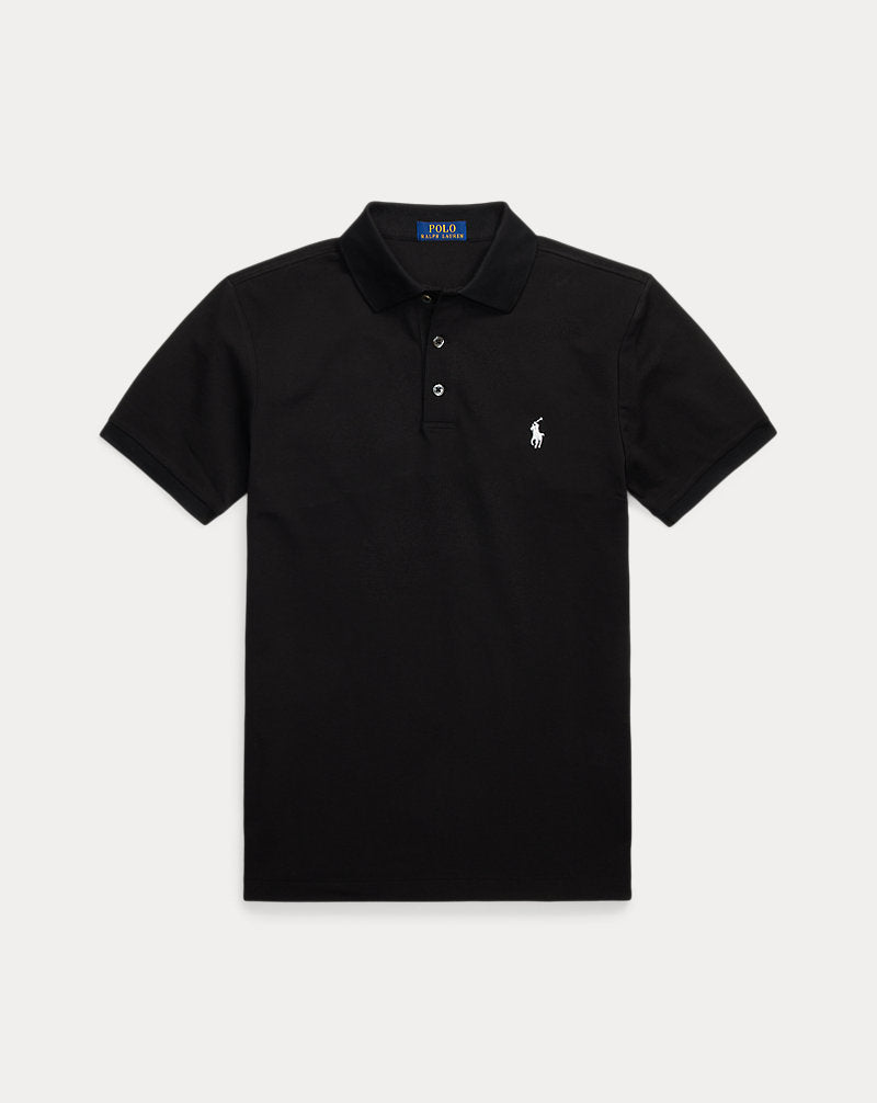 Custom Slim Fit Stretch Mesh Polo - Black
