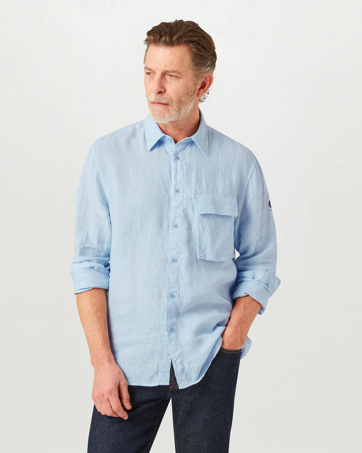 Garment Dyed Linen Long Sleeve Scale Shirt - Sky Blue