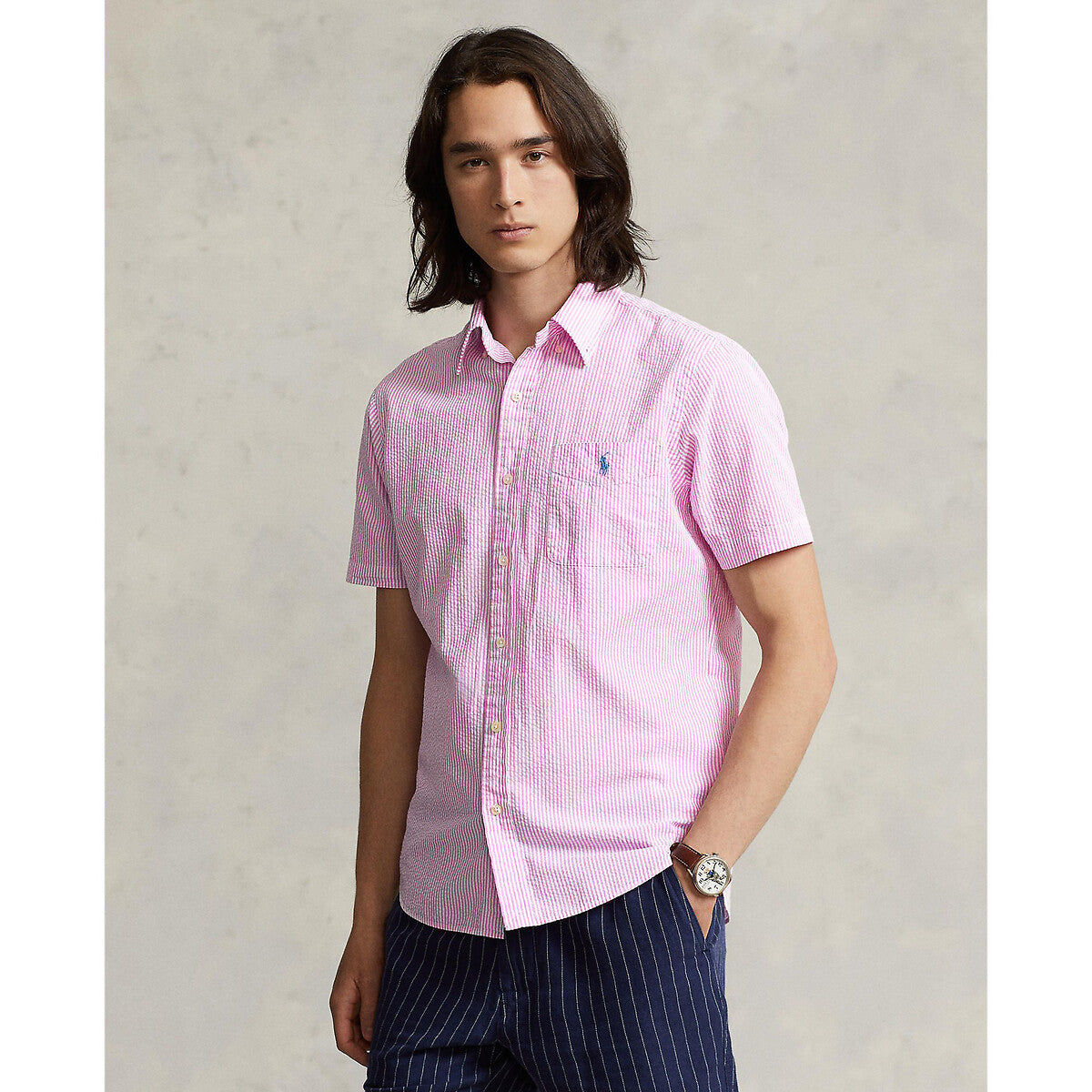 Seersucker Short Sleeved Shirt - Pink