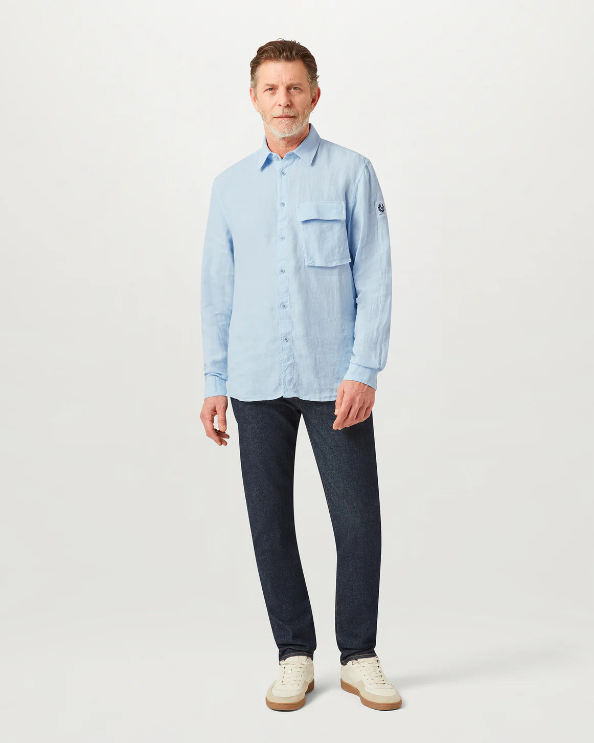 Garment Dyed Linen Long Sleeve Scale Shirt - Sky Blue
