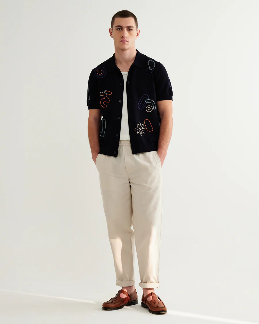 Tellaro - Embroidered Shirt- Navy And Multicolour Shapes