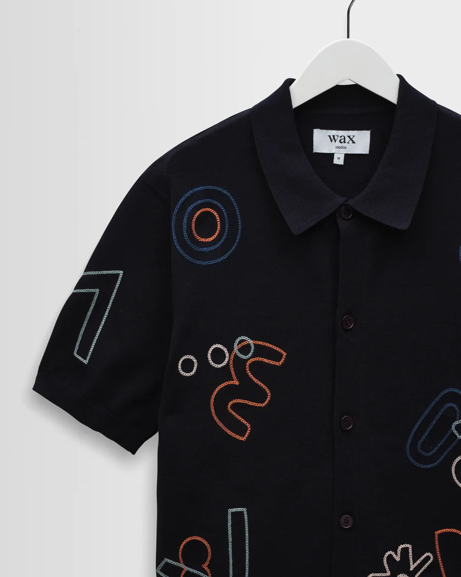 Tellaro - Embroidered Shirt- Navy And Multicolour Shapes