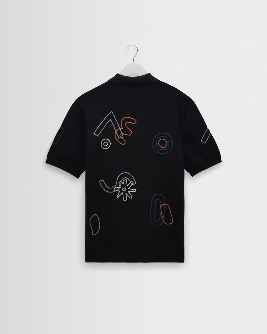 Tellaro - Embroidered Shirt- Navy And Multicolour Shapes
