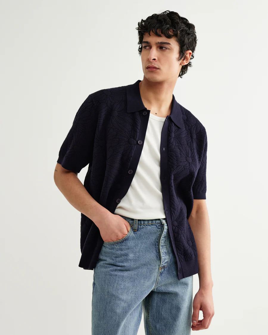 Tellaro- Flower Jacquard Shirt- Navy