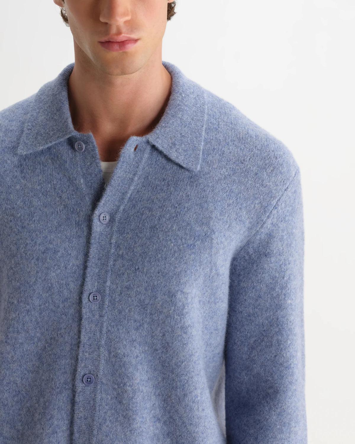 Tristan Long-Sleeve Knitted Polo - Blue